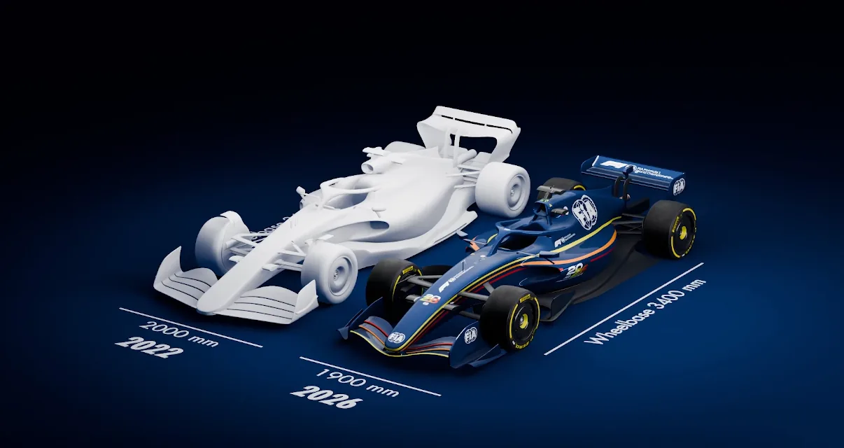 The smaller, narrower 2026 car generation compared with its predecessor