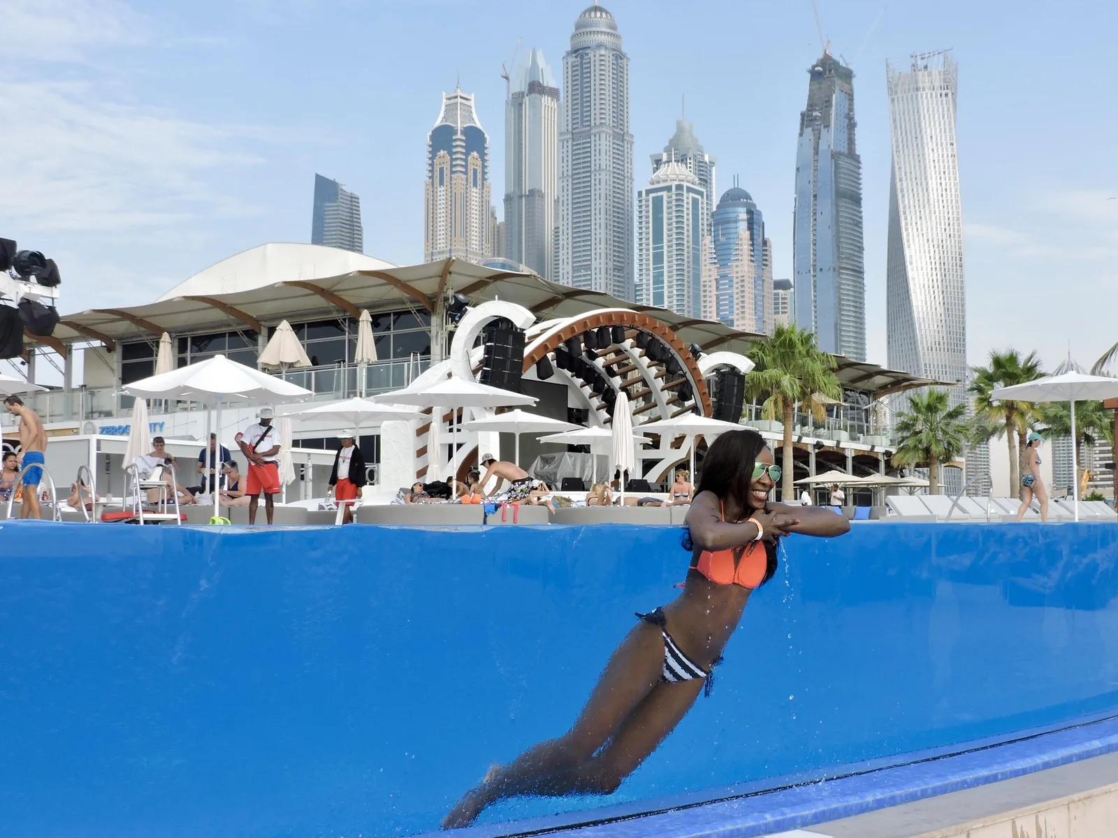 The pool deck at Zero Gravity beach club, Dubai