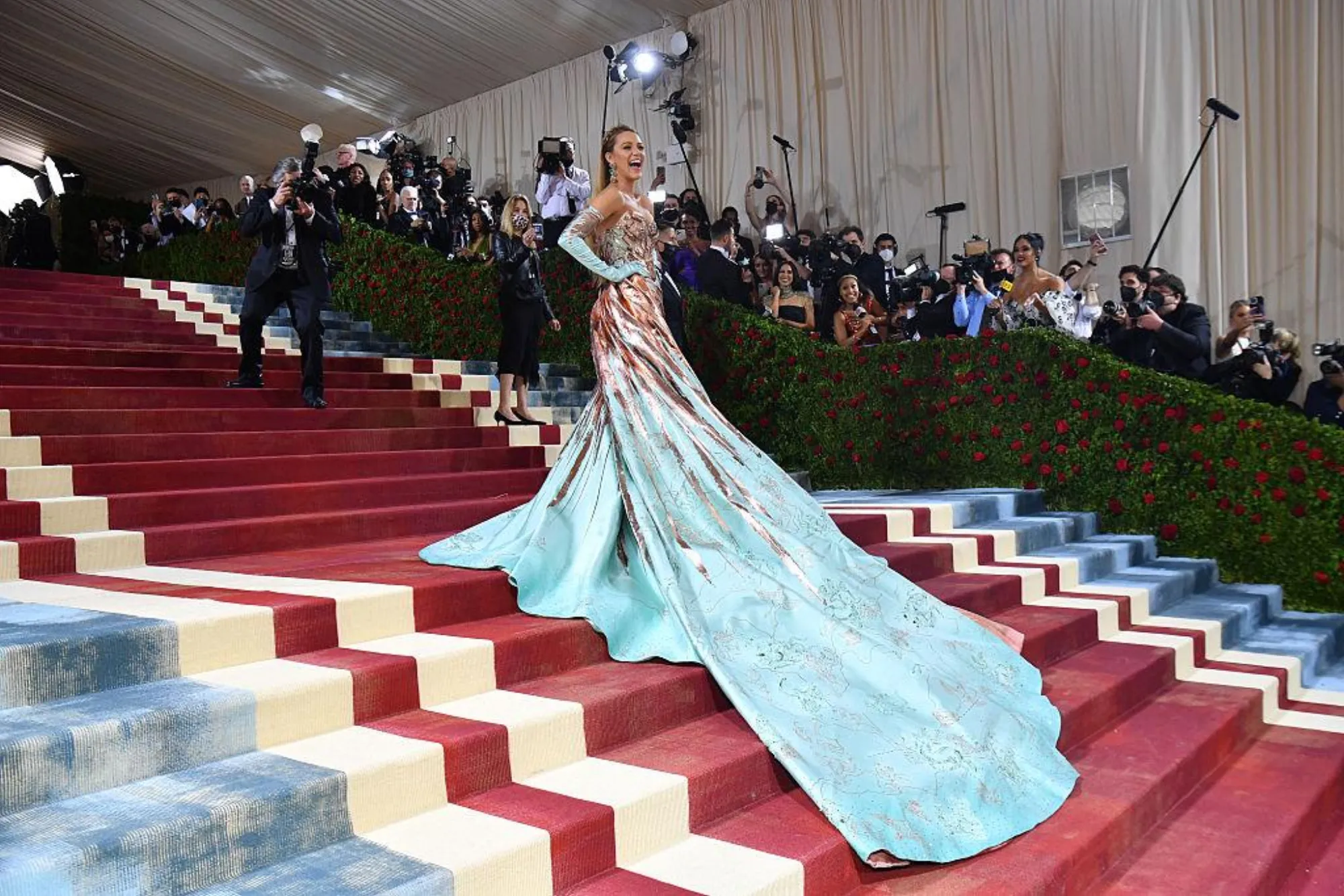 Guests arriving on the steps of the Metropolitan Museum of Art for the Met Gala