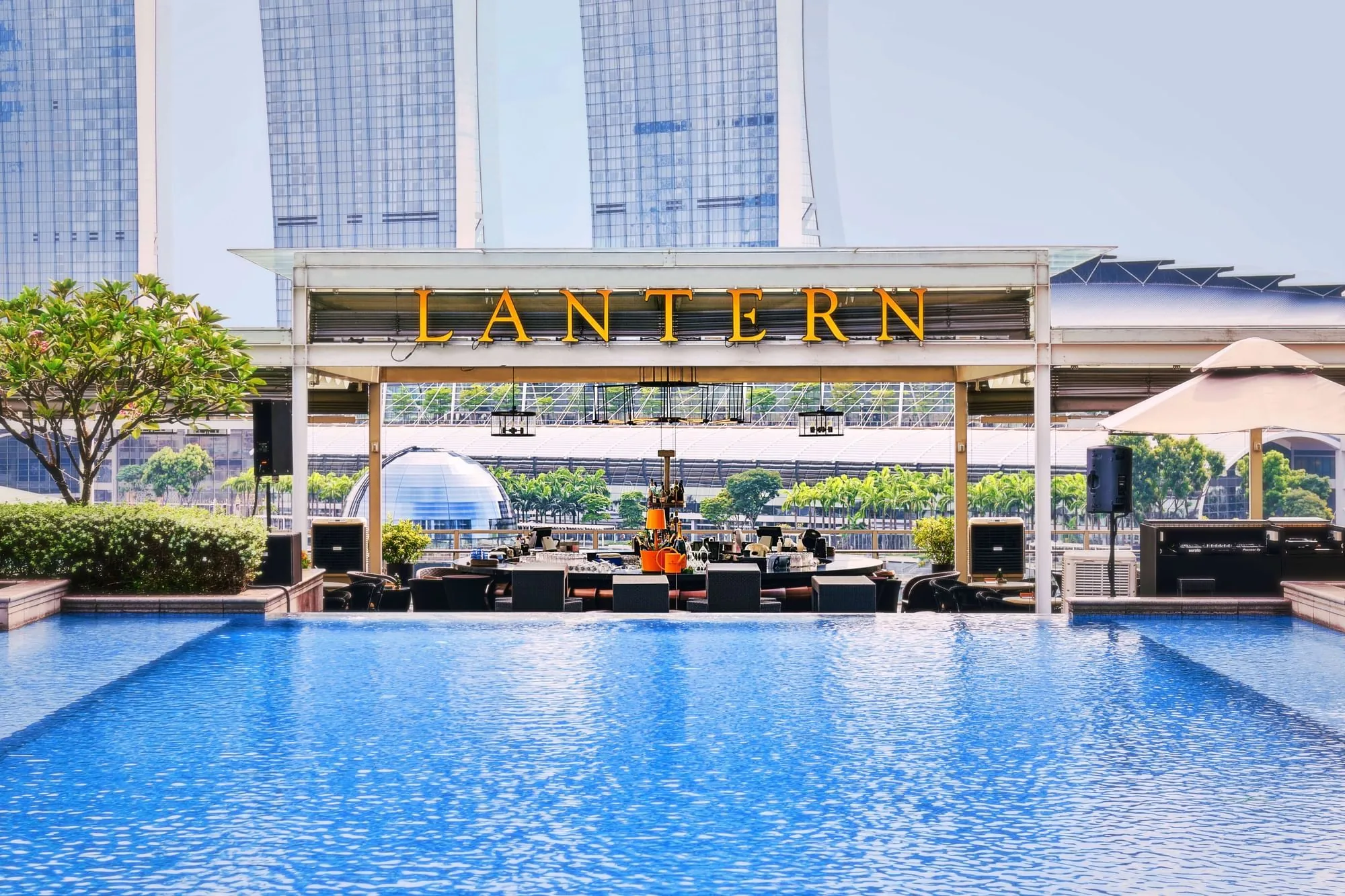 A rooftop pool overlooking Marina Bay